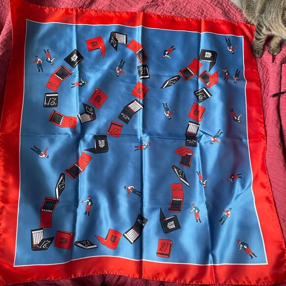 Vintage The 21 Club Scarf Red Blue 100% Silk Made In Japan Jockeys Matchbooks - Picture 4 of 16